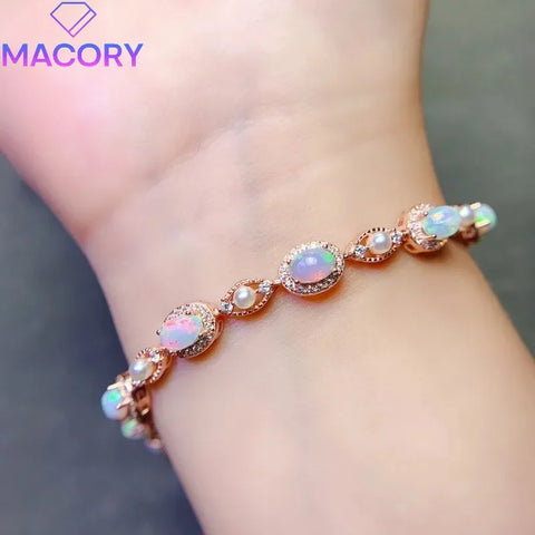Opal bracelet silver charm