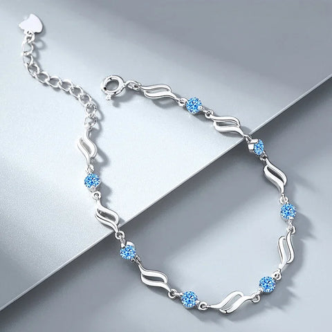 Retro 925 Sterling Silver Blue Crystal Bracelets