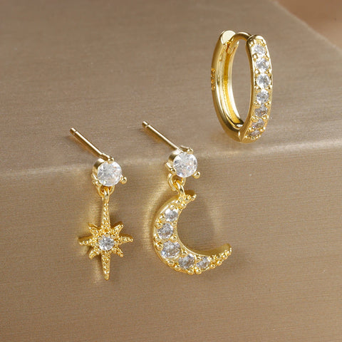 3PCS Luxury Star Pendant Piercing Earrings