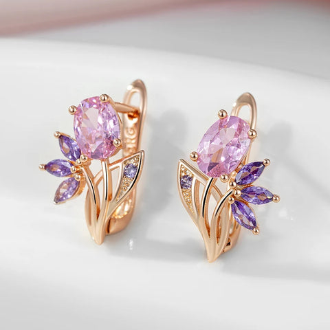 SYOUJYO Purple Natural Zircon Flower Drop Earrings