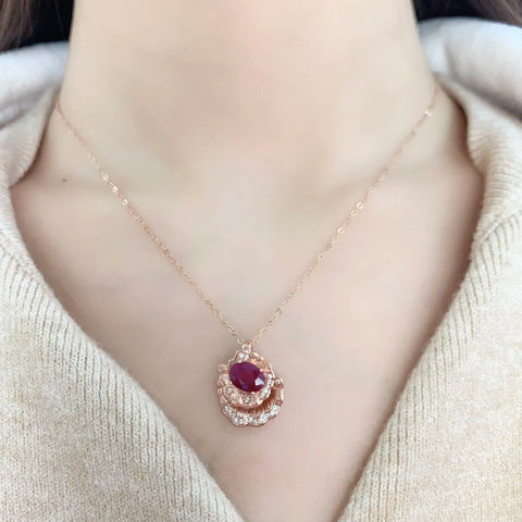 FS 6*8mm Natural Ruby Pendant Necklace Real S925 Sterling Silver Fine Charm Wedding Jewelry for Women Certificate MeiBaPJ
