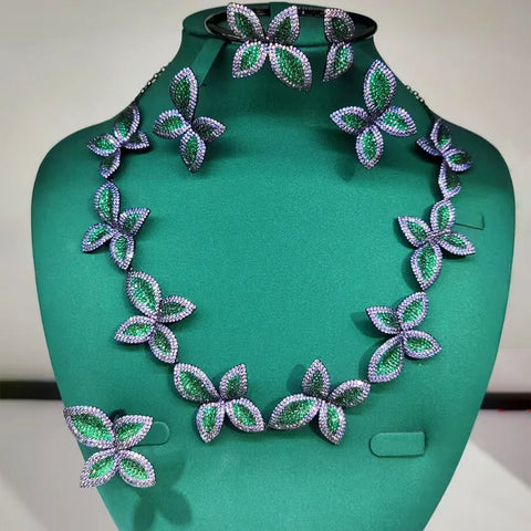 GODKI New Fashion African Multi Flowers Dubai Bridal Jewelry Set For Women Wedding Party Nigerian Choker Necklace Earring Set