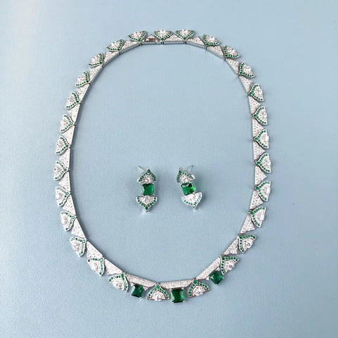 Designer Collection Style Necklace Earrings Women Lady Inlay Cubic Zircon Synthetic Emerald Pendant Dinner Party Jewelry Sets