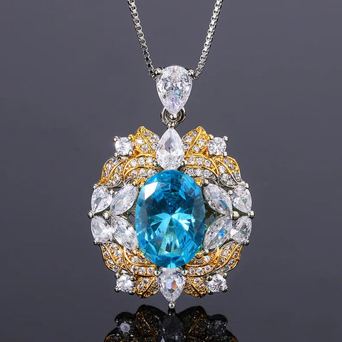 Aquamarine Necklace Zircon Pendant Necklace for Women European and American Style Emerald Ring Red Tourmaline Ring