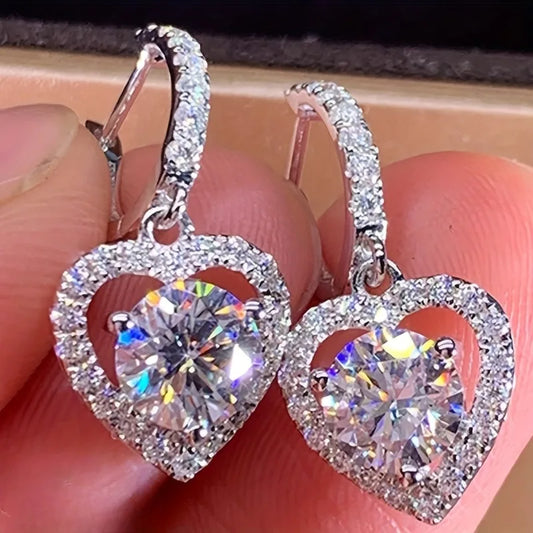 Fashion Silver Color Heart White Stone Earrings