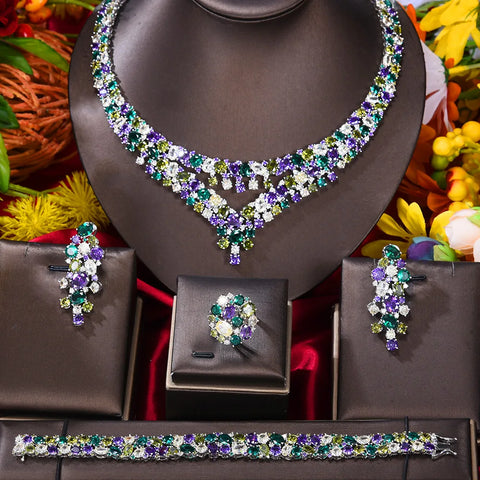 GODKI Luxury Princess 4PCS Flower African Jewelry Sets For Women Wedding Party Full Cubic Zircon Dubai Bridal jewelry Set Gift
