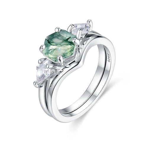 Luxyimagic Natural Moss Agate Gemstones Ring - BOLEVARD RING