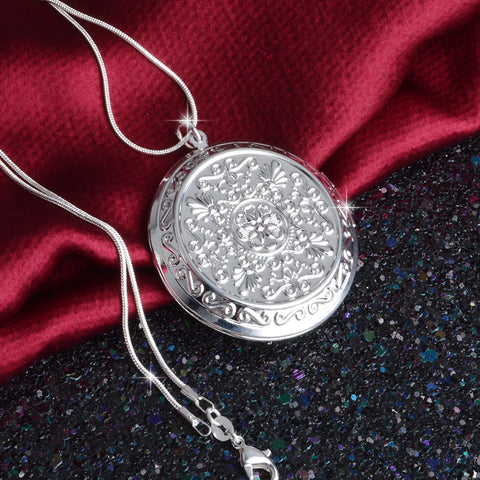 Vintage Earl Palace 925 Sterling Silver Needle Chain Round Locket  Pendant Necklace Photo Collar Necklaces Valentine's Day Gift