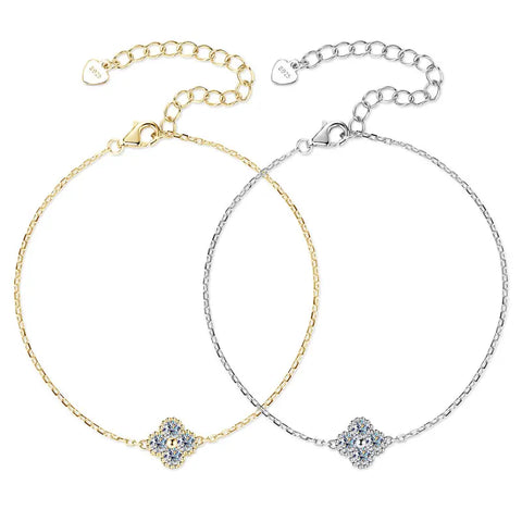 RAPRGOLD GRA Moissanite Four Clover Flower Charm Pendant Necklace Bracelet Set for Women S925 Sterling Silver Fine Jewelry Gifts