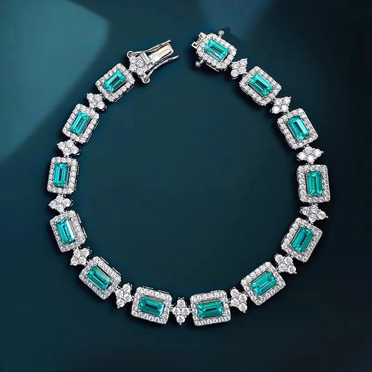 Handmade Lab Aquamarine Diamond Bangle Bracelet