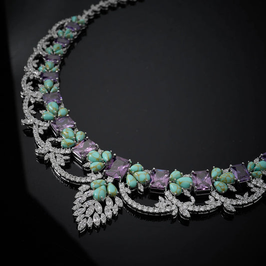 INJEWELIFE Turquoise Colors Cubic Zirconia Amethyst Jewelry Sets for Women Wedding Accessories Elegant Bridal Jewellery