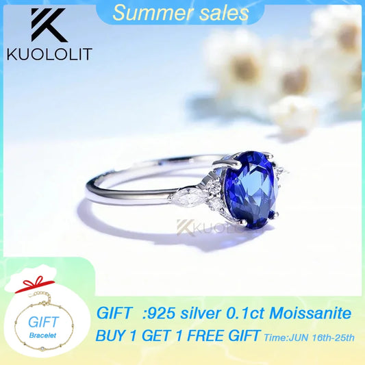 Kuololit Oval Lab-Grown Sapphire Moissanite Ring