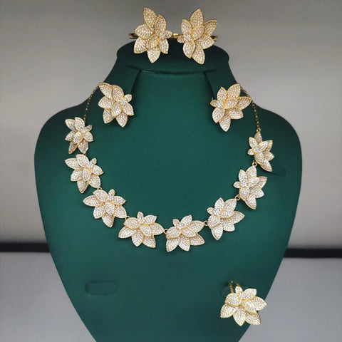 GODKI New Fashion African Multi Flowers Dubai Bridal Jewelry Set For Women Wedding Party Nigerian Choker Necklace Earring Set