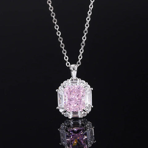 Jewelry S925 Full Silver Internet Celebrity High Carbon Diamond Pink Diamond Pendant Ring Earring Set