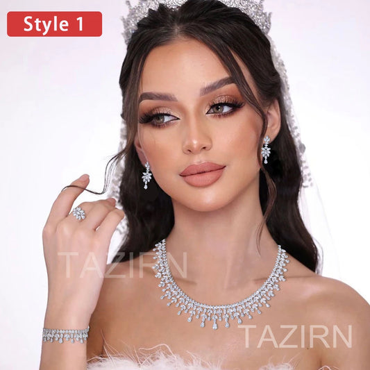 TAZIRN Africa Dubai Nigeria 5A Cubic Zirconia 2/4PCS Jewelry Set For Women Wedding Party Luxury Crystal Jewelry Accessories Gift