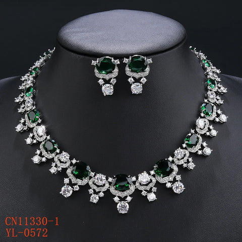 Luxury Cubic Zirconia Imitation agate stone Bridal Wedding Jewelry Set Ladies Party Lip Pendant Necklace Earrings Set  CN11330