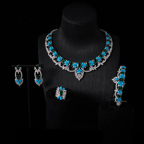 INJEWELIFE Turquoise Colors Cubic Zirconia Amethyst Jewelry Sets for Women Wedding Accessories Elegant Bridal Jewellery