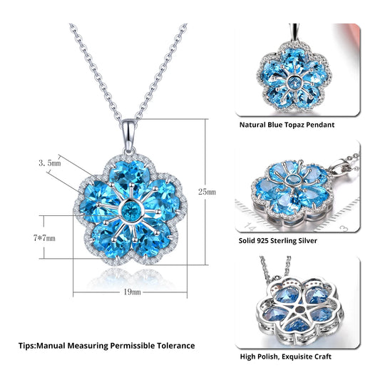Natural Deep Blue Topaz Sterling S925 Silver Pendant 8.2 Carats Genuine Gemstone Topaz Women Romantic Classic Fine Jewelry Gifts