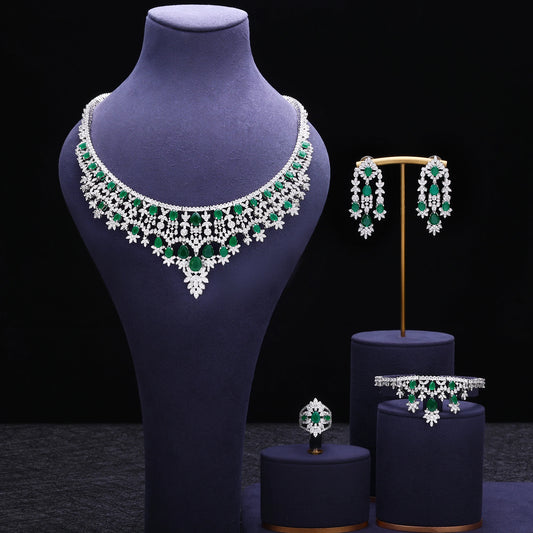 Trendy Purple Cubic Zirconia Women Jewelry Set Gift 4-piece Bridal Necklace Set Dubai Nigeria Party Gift
