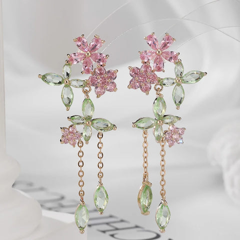 SENYU Fashion Sweet Pink Daisies Flower Long Earring