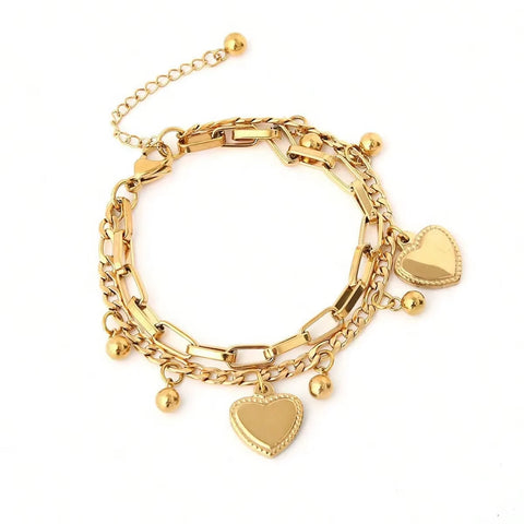 1Double Layer Heart/Small Ball Charms Bracelet