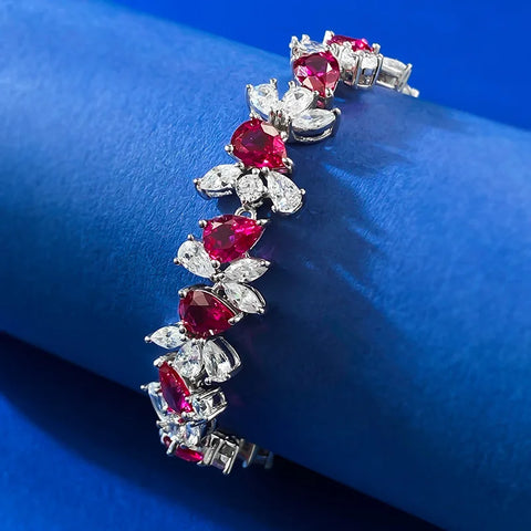 New S925 Silver Full Diamond Dove Blood Red Bracelet