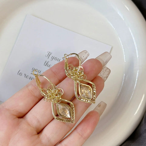 Luxury Purple Crystal Geometric Earrings