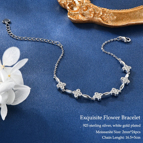 IOGOU Flower Clover Moissanite Pendant Necklace 925 Silver Clavicle Adjustable Chain for Women Girls Gift GRA Certified Jewelry