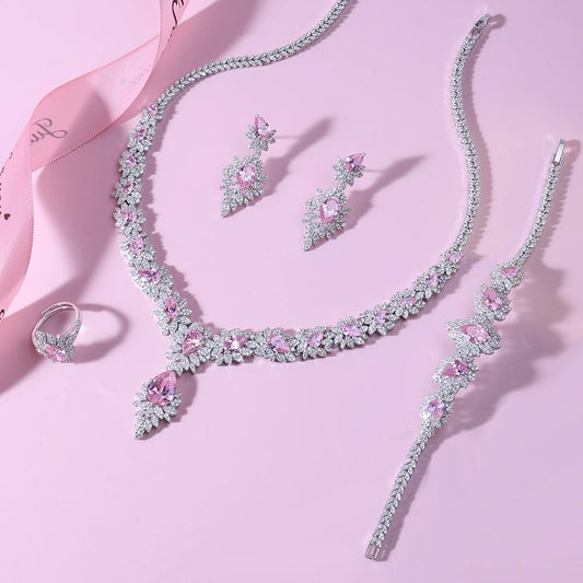 IN JEWELIFE Pink Cubic Zircon Party Necklaces Set Jewelry for Moroccan Women Bride Accessories Ladies Dropship Suppliers