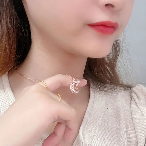 New 925 Sterling Silver Star&Moon Rhinestone Pendant Neckalces Women Fashion Jewelry Constellation Rose Gold Zircon Choker Chain