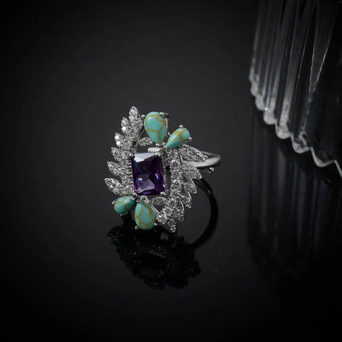 INJEWELIFE Turquoise Colors Cubic Zirconia Amethyst Jewelry Sets for Women Wedding Accessories Elegant Bridal Jewellery