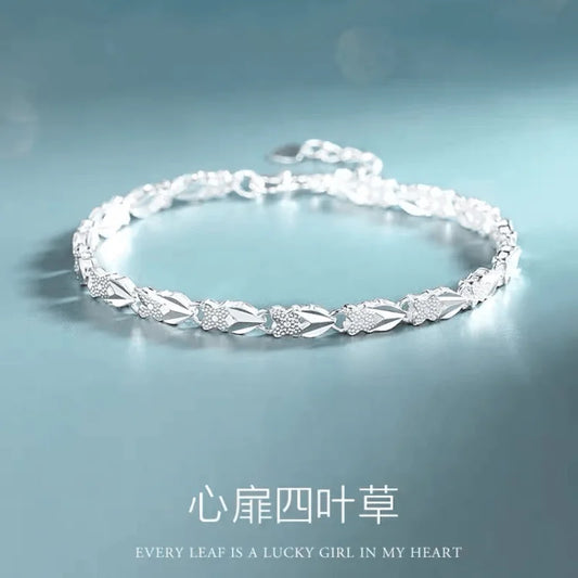 Hot fine 925 Sterling Silver Heart Lucky Clover Bracelets