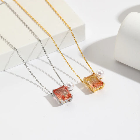 2024 New Drop Shipping Gradient Color Square Crystal Zirconia Pendants & Necklaces Jewelry Collar Colar De Plata