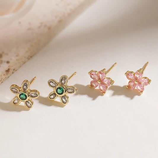 NEWBUY Delicate Gold Color Cute Flower Stud Earrings