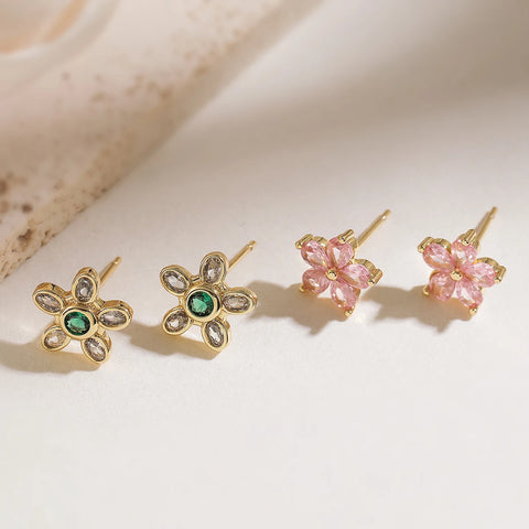 NEWBUY Delicate Gold Color Cute Flower Stud Earrings