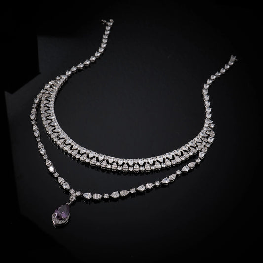 00039 Bridal Women jewelry Set Double Layer Necklace Set Cubic Zircon Wedding  Jewellery Set Dubai Saudi EngagementAccessories