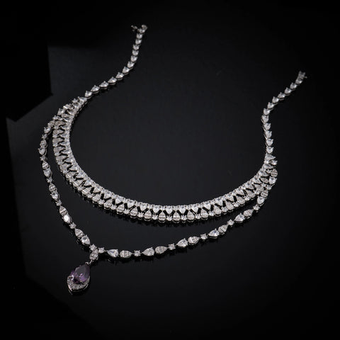 00039 Bridal Women jewelry Set Double Layer Necklace Set Cubic Zircon Wedding  Jewellery Set Dubai Saudi EngagementAccessories