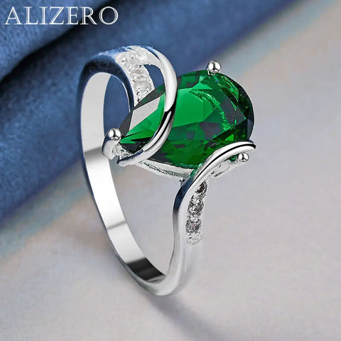 ALIZERO 925 Sterling Silver Rings Emerald Ring