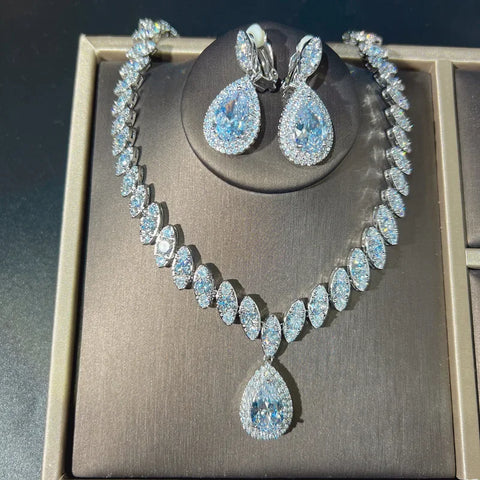 Bowknot Lab Pink Diamond Jewelry set 14K White Gold Engagement Wedding Earrings Necklace For Women Bridal Promise Gift