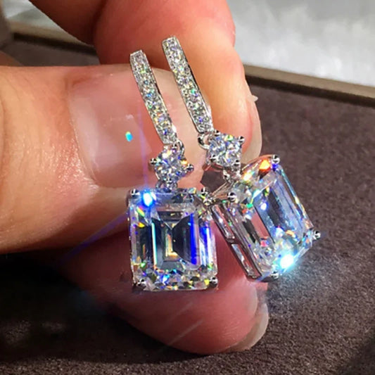 Elegant Cuboid Zircon Dangle Earrings
