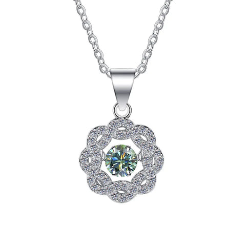 JEJIRCON S925 Sterling Silver Moissanite Necklace for Women 0.5CT Jumping Heart Moving Flower Versatile Pendant Clavicle Chain