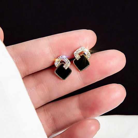 Korean Style Black Zircon Stud Earring