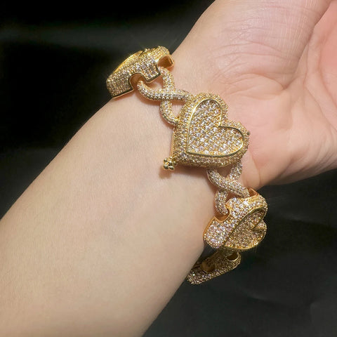 Aokaishen Iced Out Heart Infinity Cuban Link Bracelet