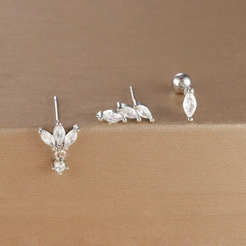 3PCS Stainless Steel Gold Color Crown Stud Earring