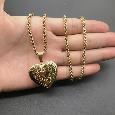 New Fashion Unisex Titanium Steel Necklace Heart Shaped Photo Picture Locket Lover Friend Pendant Chain Jewelry Accessoires