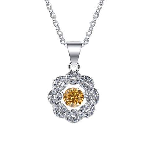 JEJIRCON S925 Sterling Silver Moissanite Necklace for Women 0.5CT Jumping Heart Moving Flower Versatile Pendant Clavicle Chain