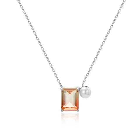 2024 New Drop Shipping Gradient Color Square Crystal Zirconia Pendants & Necklaces Jewelry Collar Colar De Plata