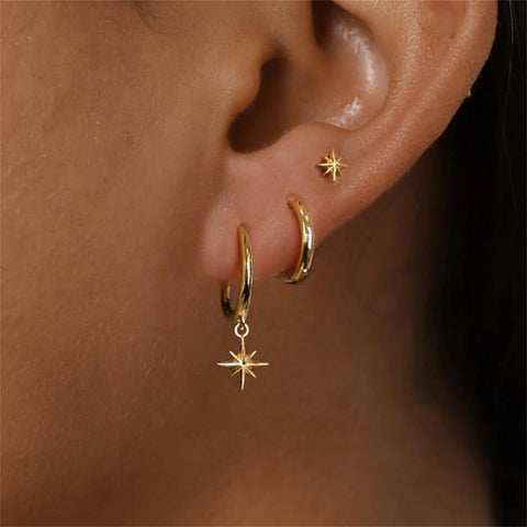 3 Piece Fashion Stainless Steel Round Star Drop Earrings