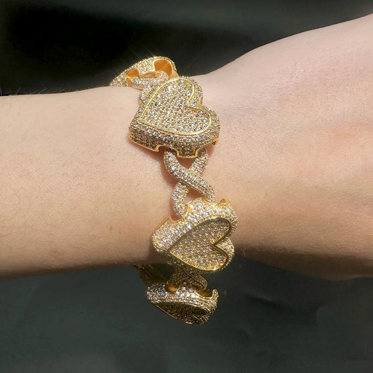 Aokaishen Iced Out Heart Infinity Cuban Link Bracelet