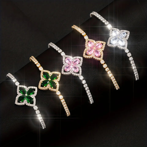 Advanced Flower Shaped Zircon Encrusted Bracelet